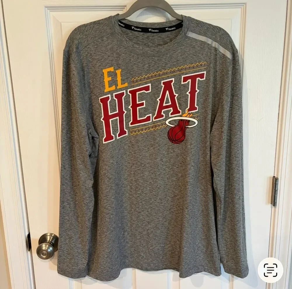 Fanatics Miami Heat NBA El Heat Long Sleeve Shirt Gray Large